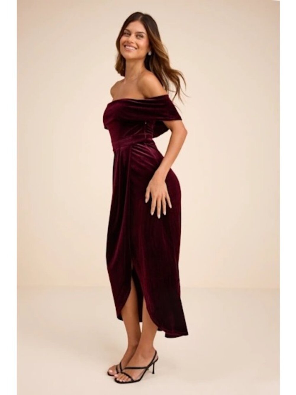 Lulus Dress Size XL Burgundy Velvet Off Shoulder Maxi Sleeveless Formal Gown - Picture 4 of 12